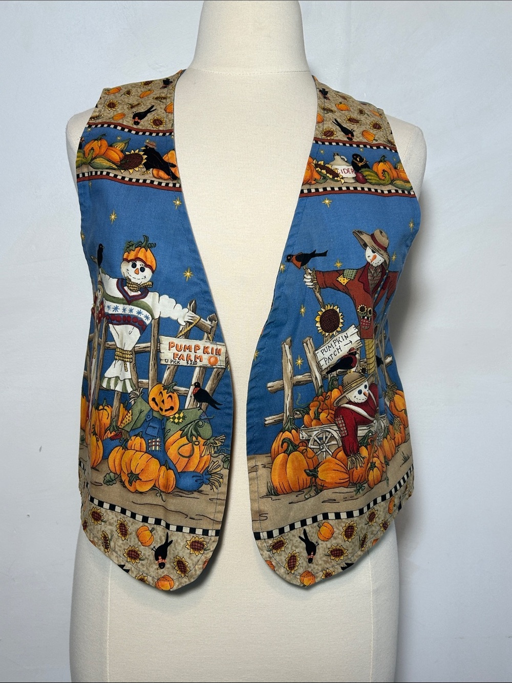 Halloween Vest Reversible Fall Pumpkin Scarecrow Teacher Novelty Handmade Large